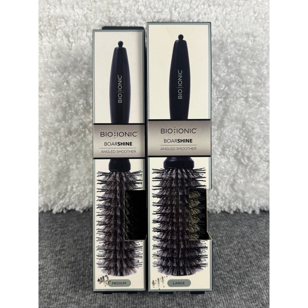 Bio Ionic BoarShine Angled Smoother Brush Set of 2: Large AND Medium RARE!
